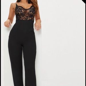 Prettylittlething black lace jumpsuit- petite
